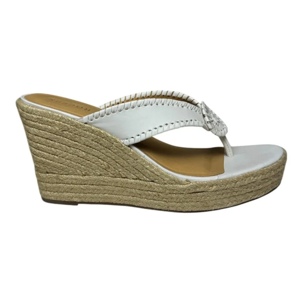 Jack Rogers White Braided Leather Espadrille Wedge Sandals Classic Summer sz 10